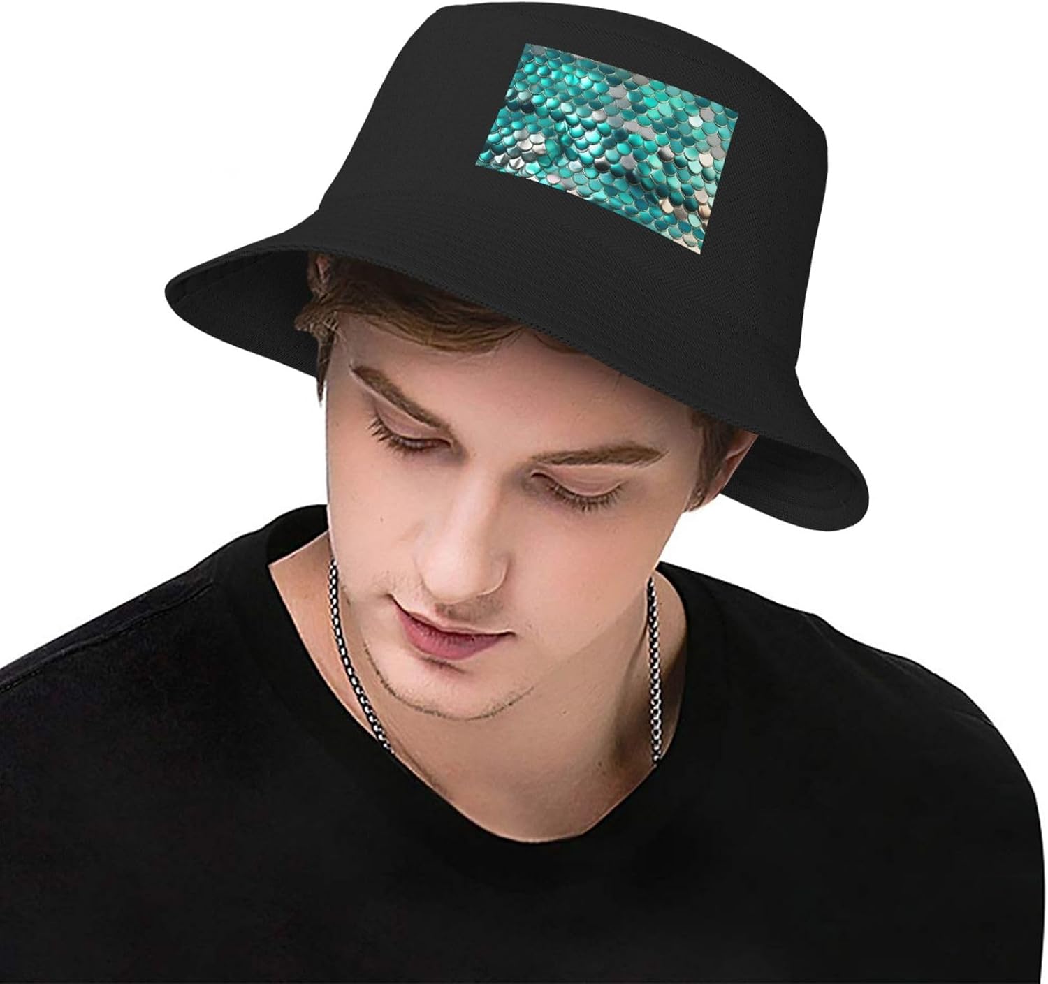 Mermaid Scale Print Men Women Sun Hats for Wide Brim Uv Protection Fishing Hiking Outdoor Hats Black