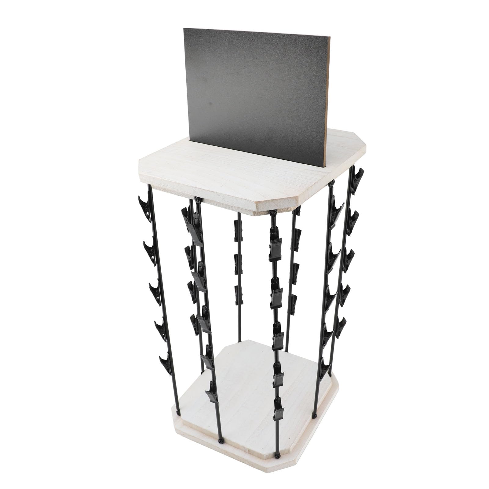 Aramox Obrotowy Stojak na Przekąski Metalowy i Drewniany Organizer na Wióry 5 Tier 40 Clip Blat Półka Słodycze z Notesem do Sklepu Detalicznego Biuro Spiżarnia Party