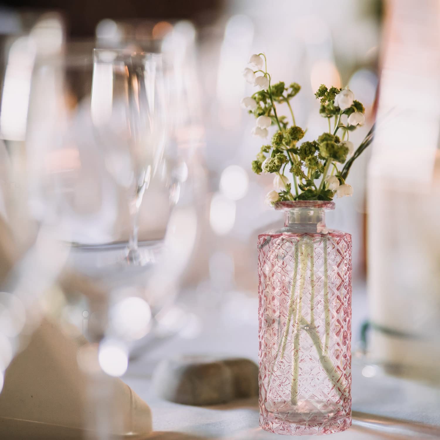 Set di 5 piccoli vasi decorativi in vetro, per matrimoni, piccoli vasi moderni, decorazione primaverile, decorazione per piante, fiori secchi, set di decorazioni per matrimoni (rosa)