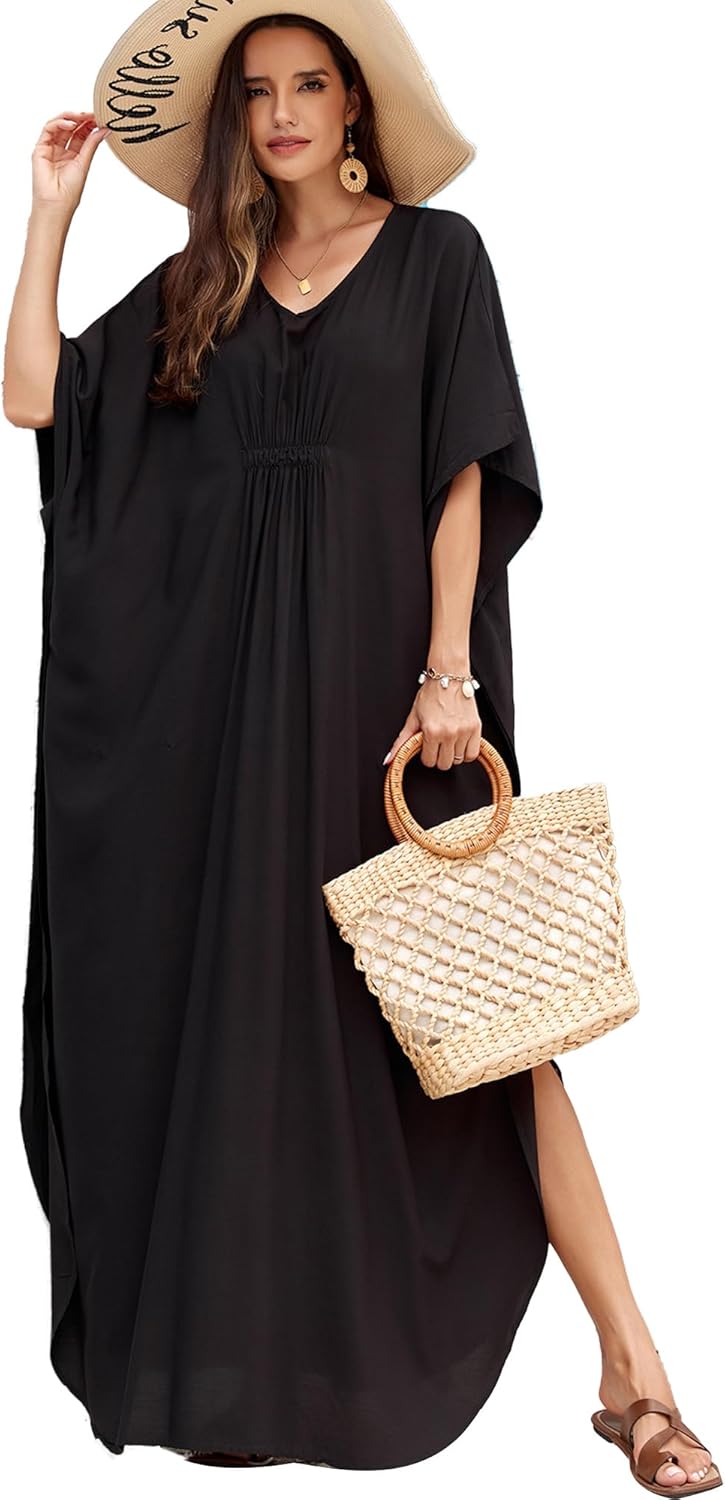 Moss Rose Kaftan Dresses for Women V Neck Summer Swimsuit Cover up Caftan Maxi Beach Dresses
