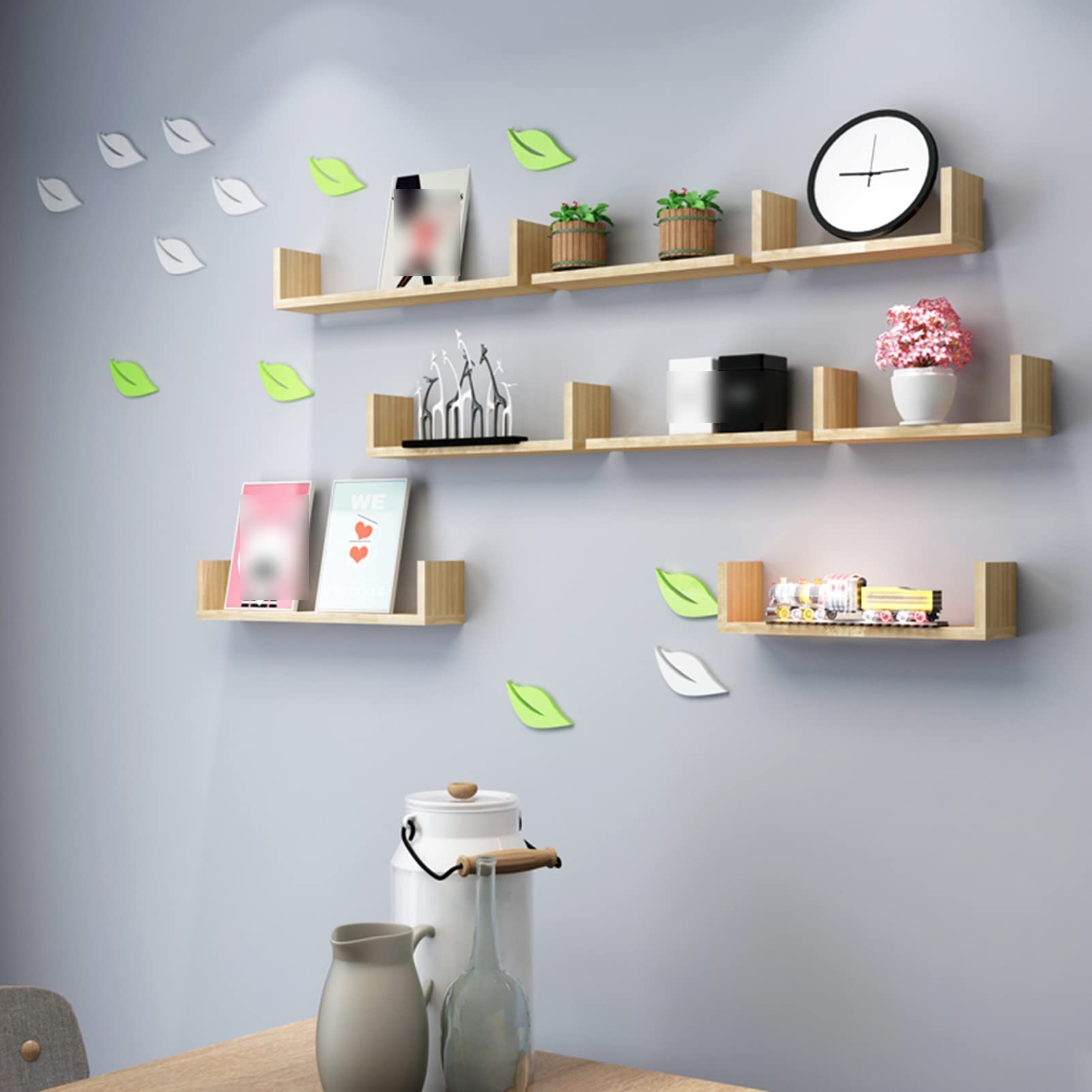 Pływające półki zestaw 3 regałów ściennych DIY do domu, salonu, kuchni, biura, sypialni, studia, dekoracja roślin, regał na książki, żółty kolor