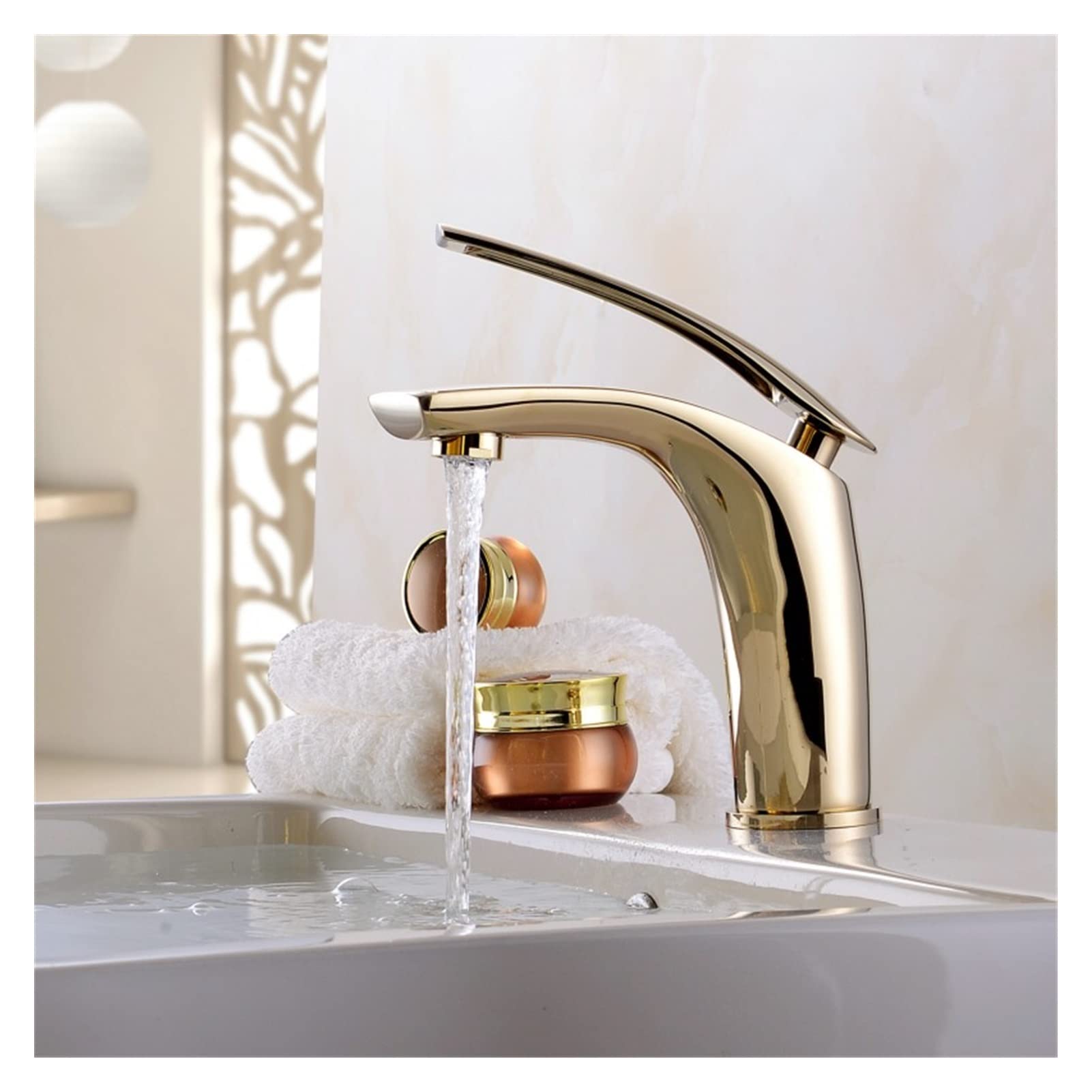 流域の蛇口浴室ホットとコールド Cretive 真鍮水ミキサー タップ ブラシ ゴールド グレー流域水シンク ミキサー クレーン真鍮 流域の蛇口の浴室の普及した熱く、冷たい  Cretive の真鍮の水ミキサーの蛇口のブラシの金の黒の流域の水シンクのミキサー クレーン 浴室洗面台 ... 光沢のあるゴールドのバスルーム洗面台用蛇口 冷温回転ミキサー クレーンタップ ブラックニッケルクローム真鍮ウォーターフォールシンクミ