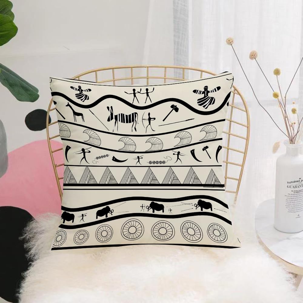 HYOSXW Cushion Cover,Throw Pillow Case Home Decorative for Living Room Bedroom Sofa Chair 16X16 Inch,Primitive tribal totems and the stripes of the herd, layered ripples,Pillowcase 40X40cm