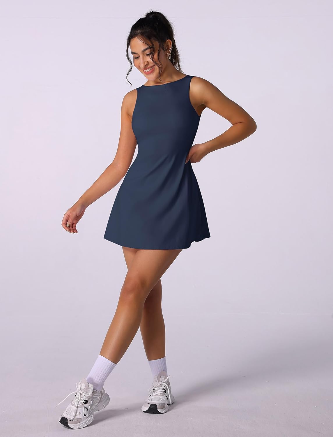 Tennis Dress for Women with Built in Shorts Sleeveless Backless 2-in-1 Ruffle A-line Active Yoga Golf Dress - Image 4