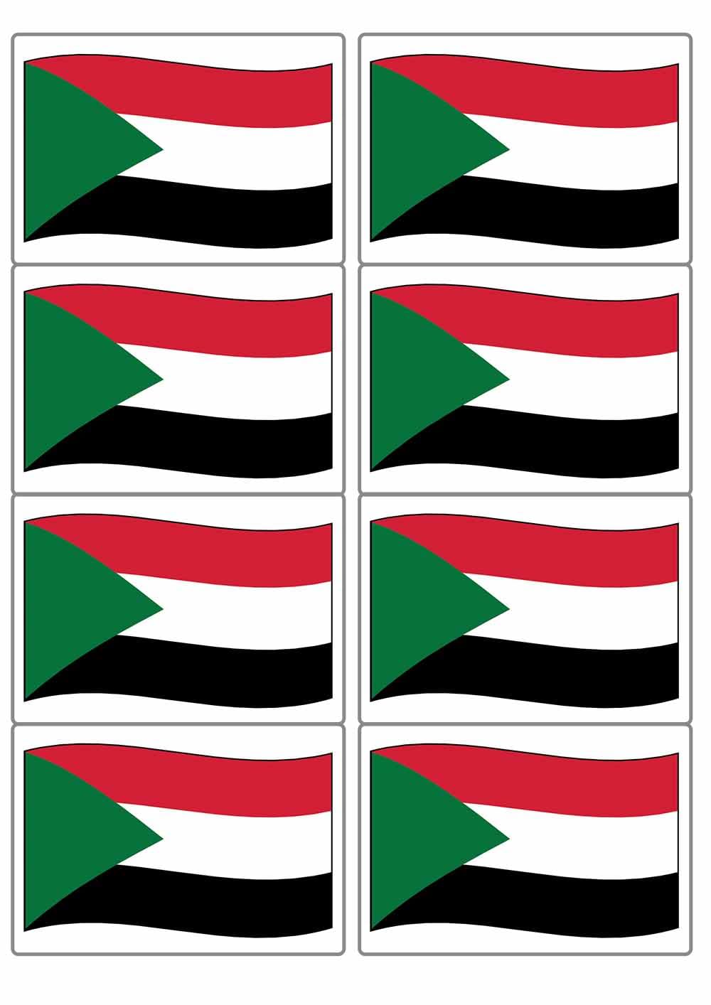 Sudan National Flag Rectangular Matt Paper Stickers A4 Sheet of 8 (Each Sticker is 99mm x 68mm) (Flapping)