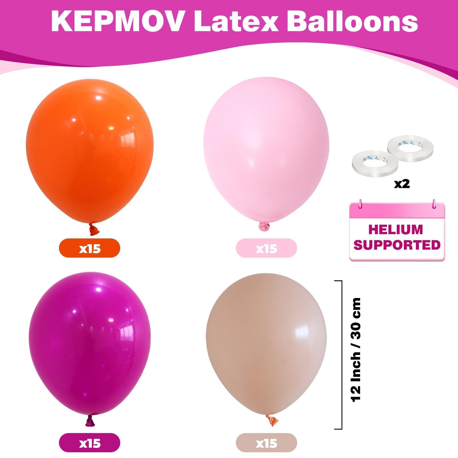 60 Ballons Latex Pastel - Vert Sauge, Rose, Orange - 12 Pouces (30 Cm) - Pour Anniversaire, Baby Shower, Mariage, Décoration Fête - Avec Rubans - 12