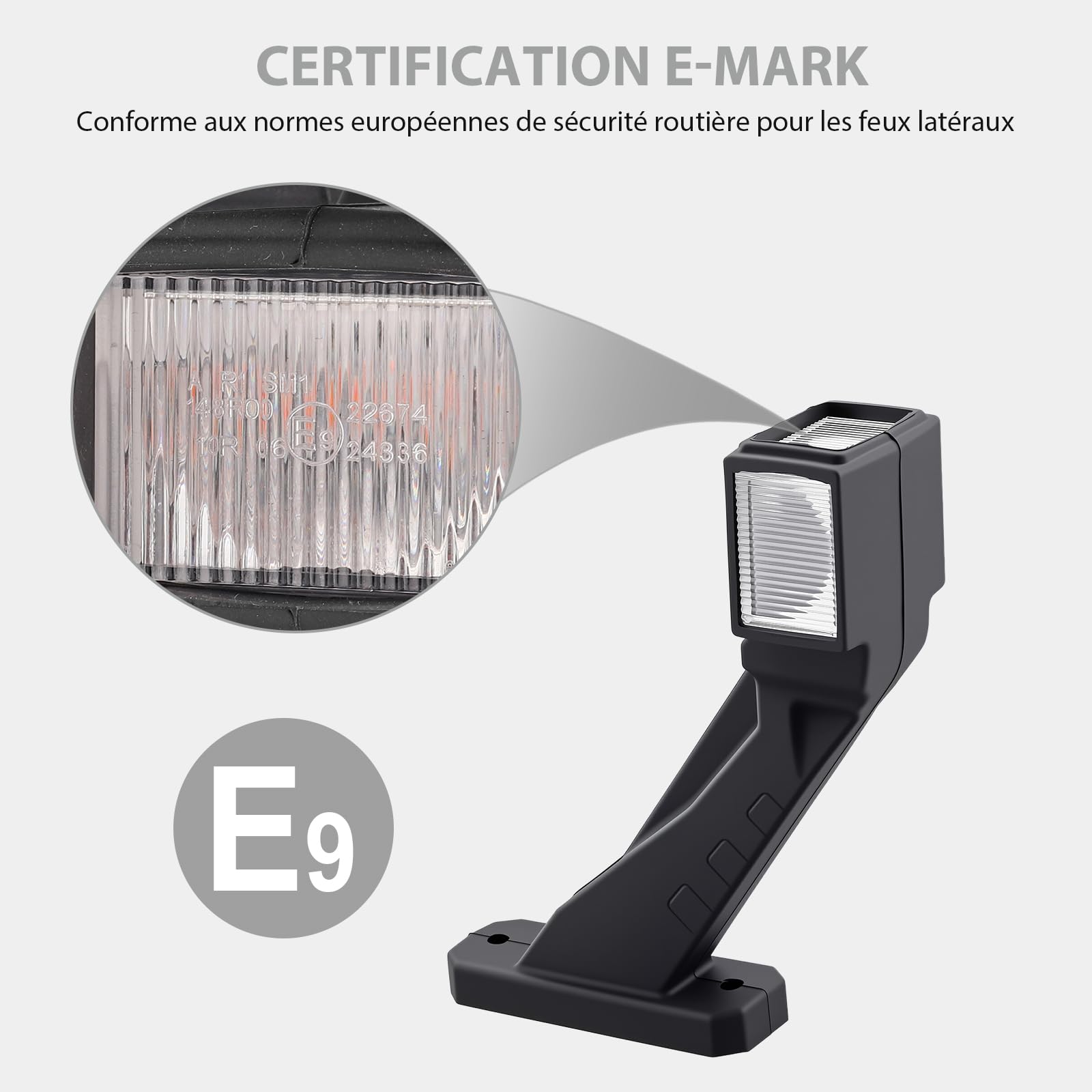 Justech 2x Feux de Gabarit Latéraux LED, Lumière de Position 6 LED Homologuée E-Mark, IP65 Étanche, Feux Latéraux à 3 Couleurs Haute Luminosité pour Camions/Remorques/Camping-Cars 10V-30V