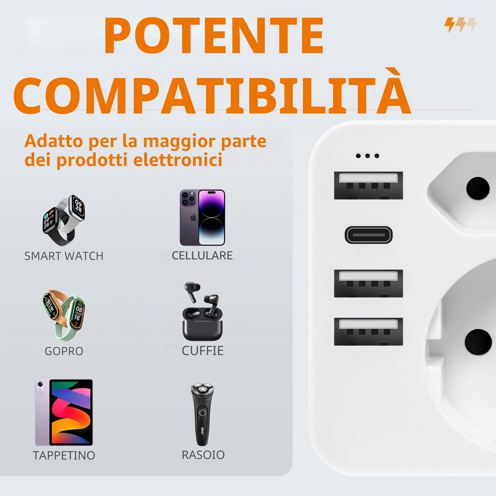 Adattatore Presa Americana, Adattatore USA mit 3 USB 2.4A Europa Spagnola 2-Pin a 3-Pin USA per Messico, Canada, Tailandia, Perù, Colombia, Tipo B