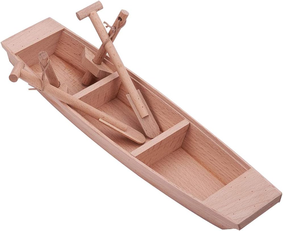 GORGECRAFT 1 Set Wooden Boat Unfinished Natural Wood Craft Project Small Model with Oars for Drawing Painting Arts Making Decorations Gift