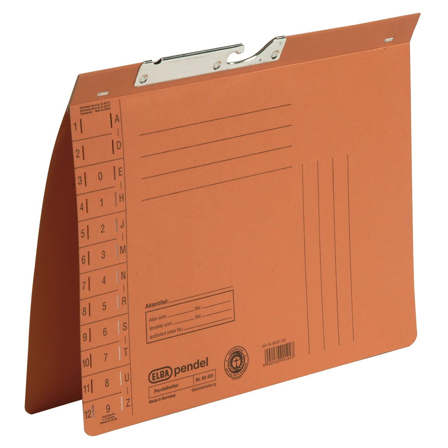 Elba 100560091 A4 Cartón Naranja archivador colgante - Carpeta (A4, Cartón, Naranja, 320 g/m², 200 hojas, 318 mm)