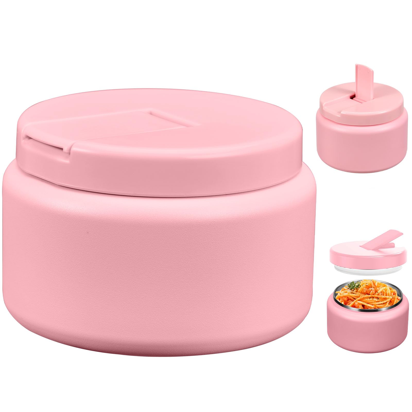 13.5oz Kids Jar for Hot Food, Insulated Vacuum Food Jar with Buckle Lid, Stainless Steel Wide Mouth Leak Proof Insulated Lunch Container for School Picnic Travel,Pink