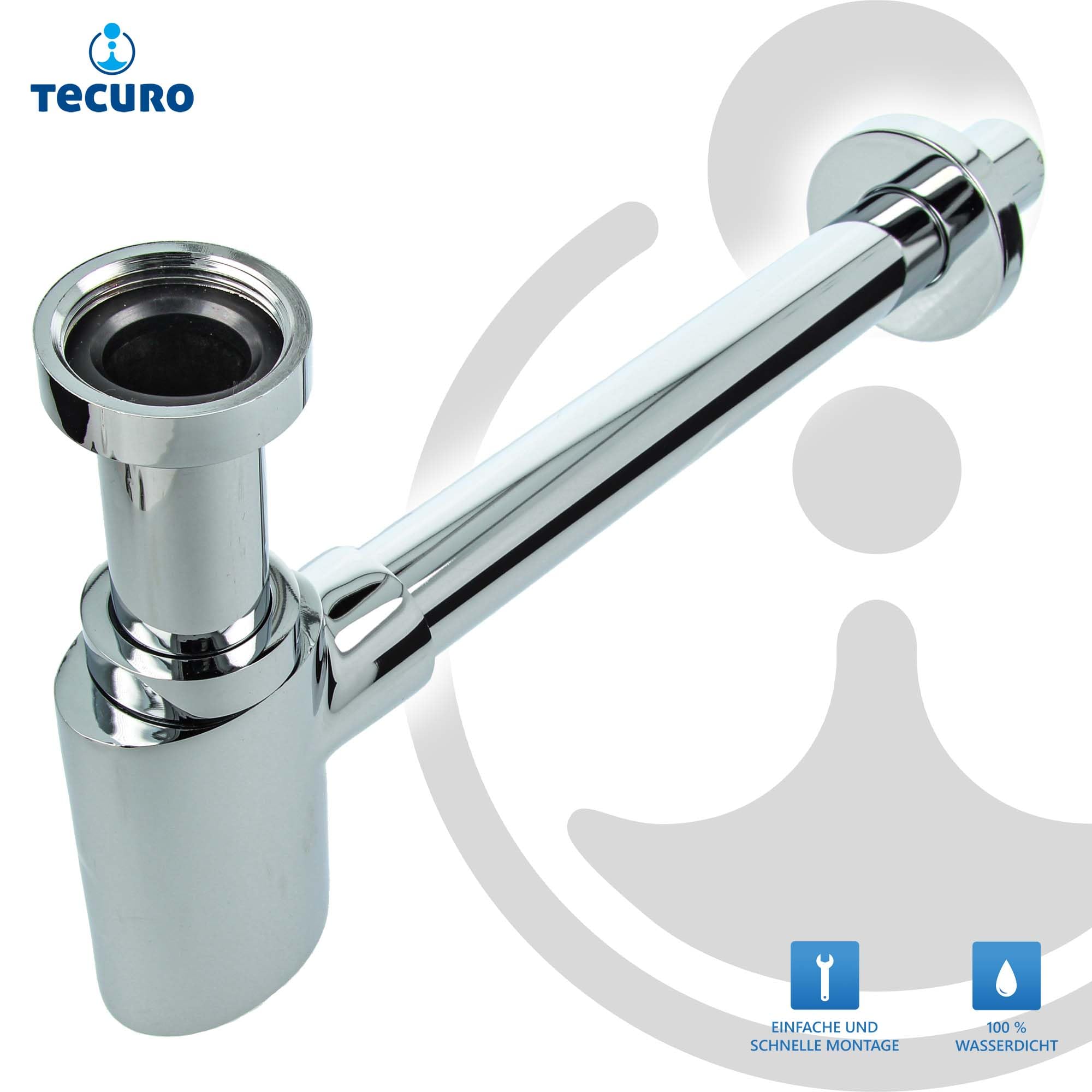 tecuro DESIGN ovaler Flaschensiphon Rohrgeruchsverschluss, Messing verchromt