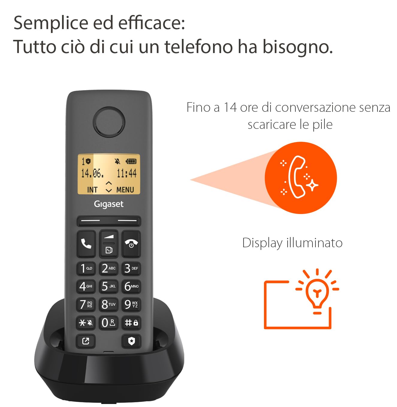 Gigaset PURE 120 - Telefono cordless - Protezione dalle chiamate indesiderate, Nero Antracite [Compatibile in IT, DE, FR, NL, BE, CHE, AUT]