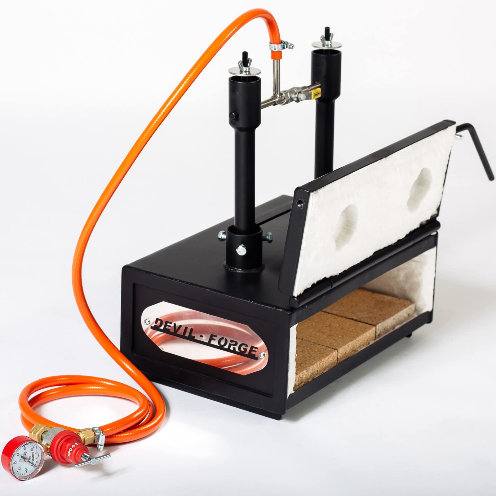 DEVIL-FORGE Farrier Gas Propane Forge DFHS2+1D/3.6”, 2 Burners DFP (160.000 BTU) use 1 or 2, Gas Ball Valve, Air Choke, 1 Door, Horseshoe Makers, Knife Making, Blacksmith, 2500°F / 1370°C