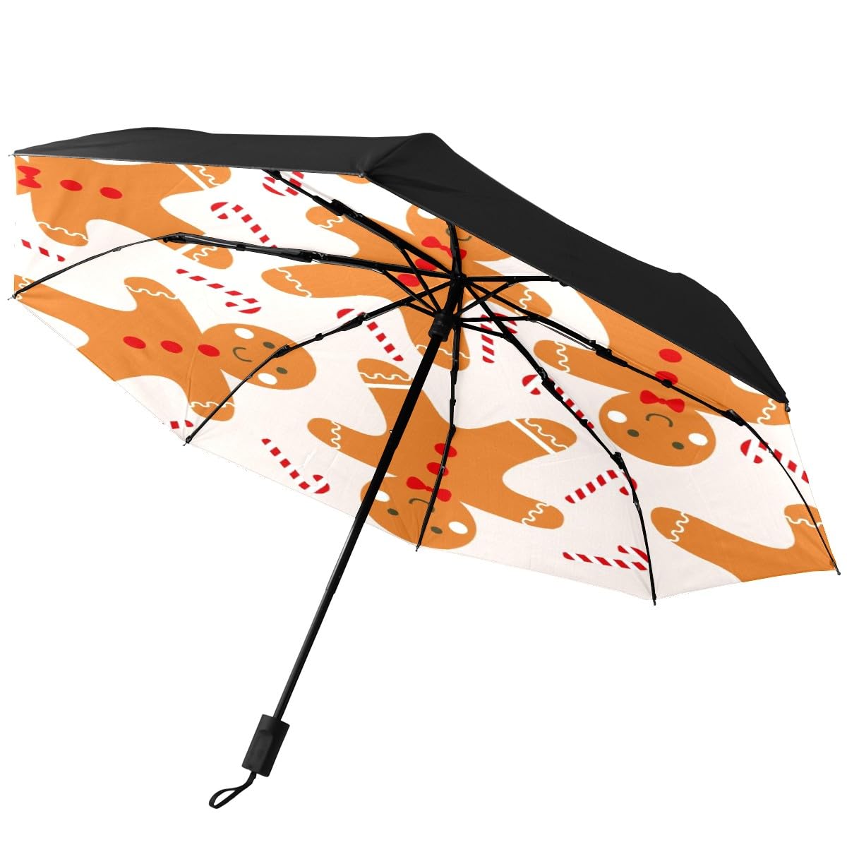 GISPOG Automatic Folding Umbrella, Gingerbread Cookies Cane Waterproof Compact Sun and Rain Travel Umbrellas