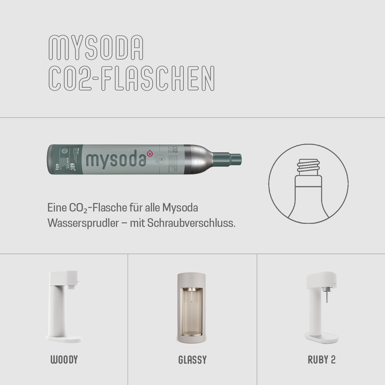 Mysoda: Woody Set - Wassersprudler aus erneuerbarem Holzkomposit mit 1L Quick-Lock BPA-freier Plastikflasche und CO2-Zylinder - Weiß
