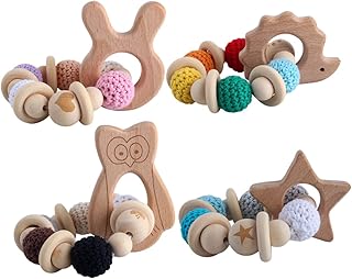 SHOWERORO 4 Pçs Mordedor Pulseira Dentes De Leite Bebê Mordedor Brinquedo Pulseira De Madeira Mordedor Mastigar Brinquedos Bebê Mastigar Brinquedo Dentes Moagem Brinquedo Infantil Molar