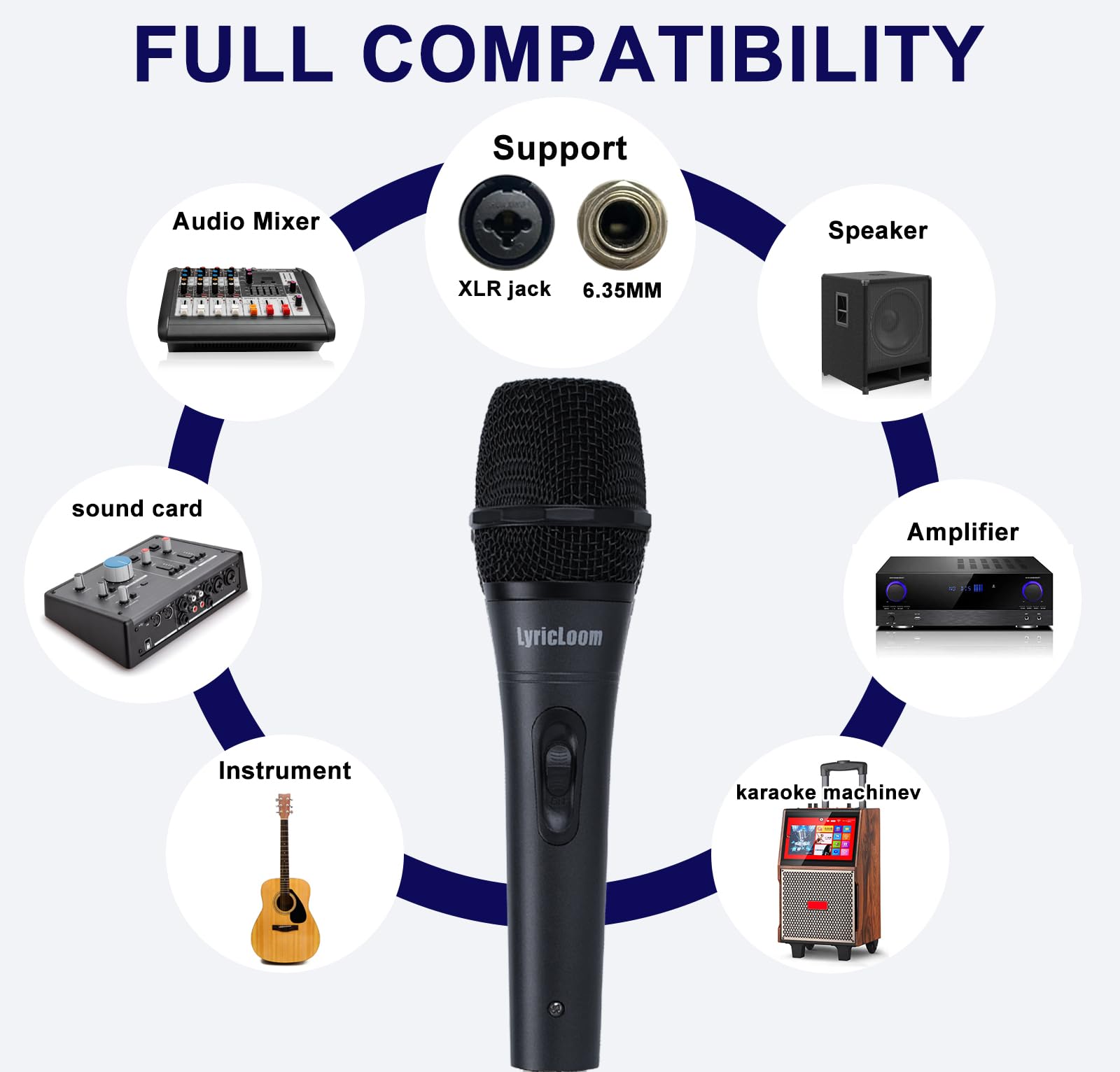 LyricLoom Professionelles XLR-Mikrofon Wired Set, Metall Gesang Dynamisches Mikrofon mit 16,4 XLR Stecker auf XLR Buchse Kabel, Mic mit Schalter Set.Schnurmikrofon für Karaoke, Lautsprecher, Singen,