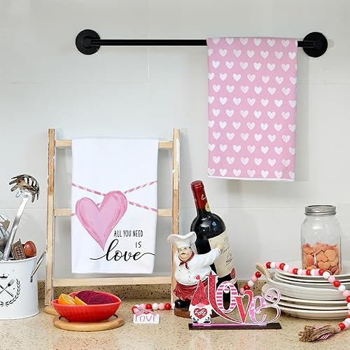 Miniatura 5 de ARKENY AD218 - Juego de 2 toallas de cocina para el día de San Valentín, diseño de corazón rosa, 18 x 26 pulgadas, decoración del hogar de granja