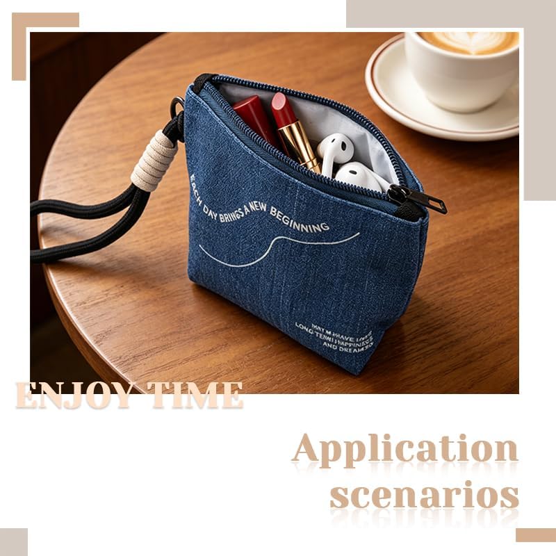 Denim Makeup Bag for Purse Small Travel Storage Pouch for Beauty Products Chargers Organizers Makeup Cosmetic Bag for Women Girls Best Friends Bestie Birthday Gifts for Women Men image 4