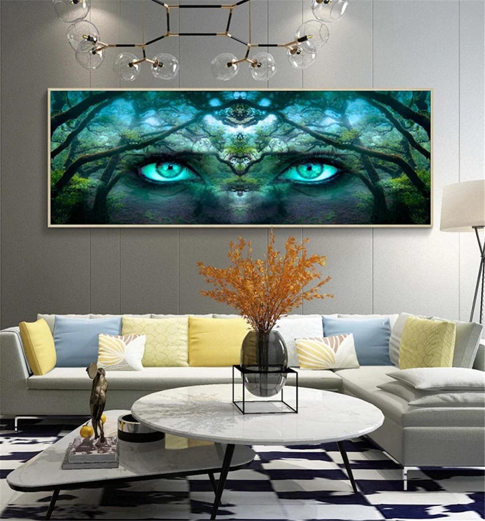 DIY 5D diamentowy obraz dla dorosłych zielone oczy drzewa, diamentowy obraz według liczb zestawy duży pełny wiertło kryształ górski haftowanie obrazy haft krzyżykowy sztuka rzemiosło do dekoracji ścian domu - 90 x 270 cm, 35 x 106 cali