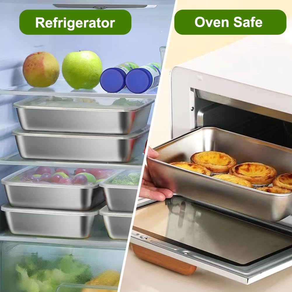 Zyren Set di 3 Teglie per Impanatura in Acciaio Inox,25x20x5 cm Teglia Forno Inox Rettangolare,Ciotole per Impanare,Facili da Pulire,Riutilizzabile,Vassoio Acciaio Impilabili per Carne,Pesce,Verdure