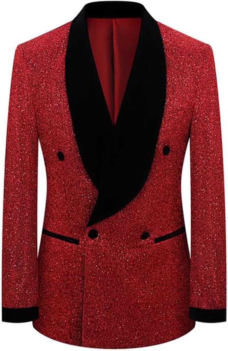 ORBITRAY Men's Disco Sequin Blazer Jacket Leopard Blazer Groom Suit Sparkly Clothes Party Tuxedo Prom
