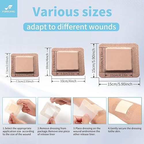 Miniatura 4 de Apósito de espuma de silicona 4x4  Cuidado de heridas y apósitos de grado médico  Almohadillas antiadherentes impermeables para pieles sensibles