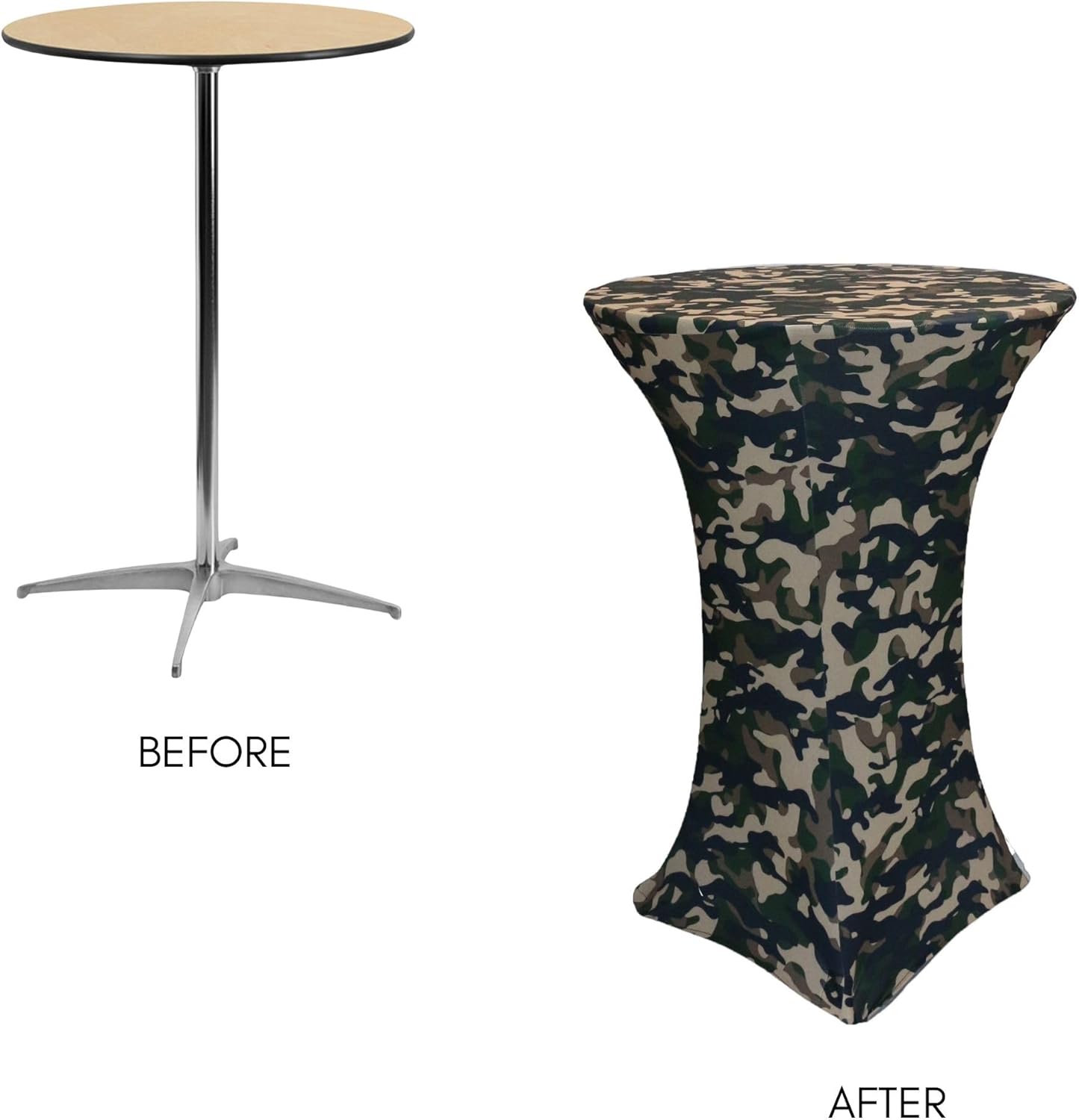 YOUR CHAIR COVERS - 30" D x 42" H Highboy Cocktail Round Stretch Spandex Table Cover - Camouflage, Fitted Elastic Tablecloth for Round Tables, Outdoor Party DJ Tradeshow Banquet Vendor Wedding