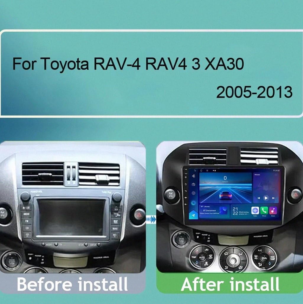 Car Stereo Carplay Radio de Coche para Toyota RAV4 Rav 4 2005-2013 Soporta Bluetooth, Control Volante, USB, WiFi, 4G, Mirror-Link, GPS Navegador/Radio FM, 4 Nuclear 2G+32G