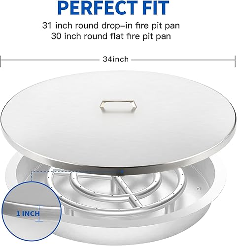 Miniatura 2 de Apromise Tapa redonda para hoguera  34 pulgadas de acero inoxidable 304 cubierta de metal para hoguera redonda de 30 pulgadas y sartén plana de 31