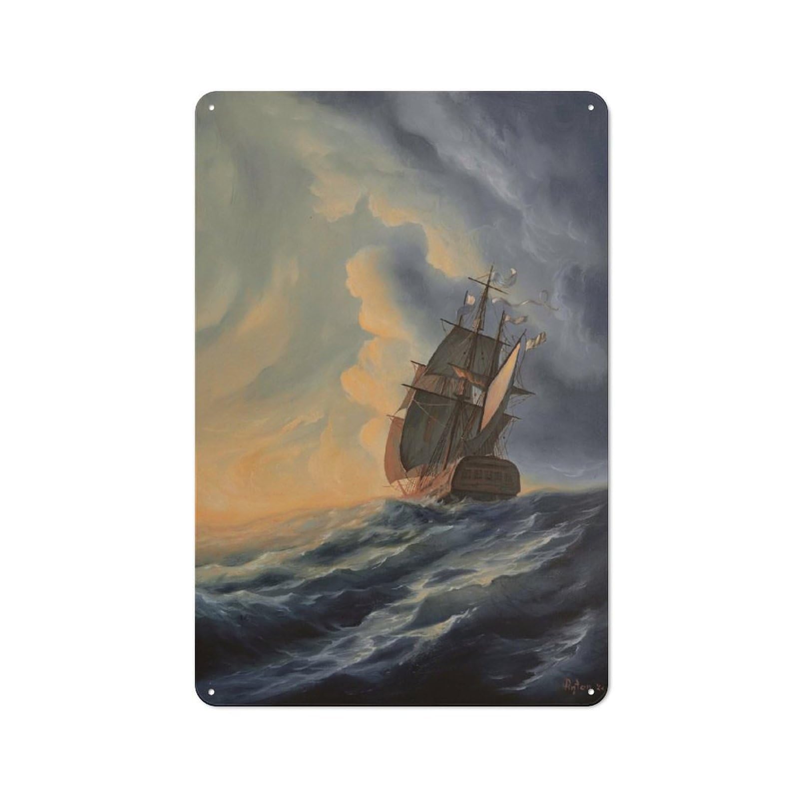 Junmoney Stormy Sea Retro Metal Plaque 30X20cm Featuring For Home Bar Wall, For Room Styling Across Home Bars And Entertaining Spaces