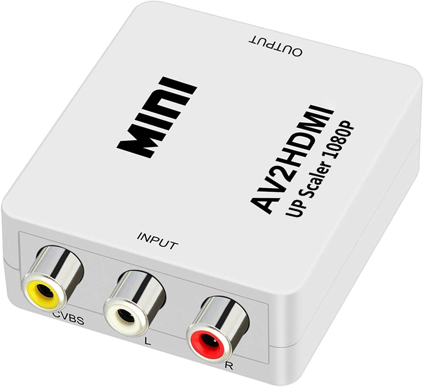 RCA to HDMI Converter, 1080P Mini AV to HDMI Adapter, Composite Video Audio to HDMI Converter, Plug & Play with USB Power Cable, Supports PAL/NTSC for PS2 Wii N64 VHS VCR DVD Player