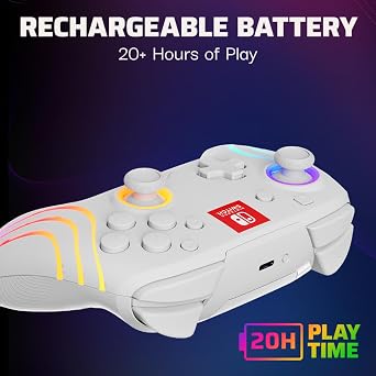 PDP Afterglow Wave Wireless RGB Gaming Controller for Nintendo Switch 2 | Nintendo Switch Lite, OLED, RGB LED Lighting, App Customization, Rechargeable 20-Hr Battery, 2 Mappable Back Buttons, White