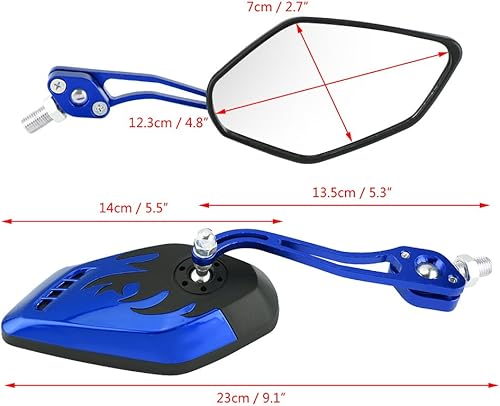 Miniatura 6 de Senyar Par de espejos retrovisores para motocicleta, de 0.315 pulgadas, 0.394 pulgadas, aleación de aluminio, patrón de llama de plástico duro,