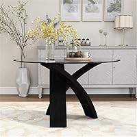 Vista 6 de BOWERY HILL Mesa de comedor redonda de vidrio templado contemporáneo de 52 pulgadas y base de madera maciza con patas cruzadas, requiere montaje