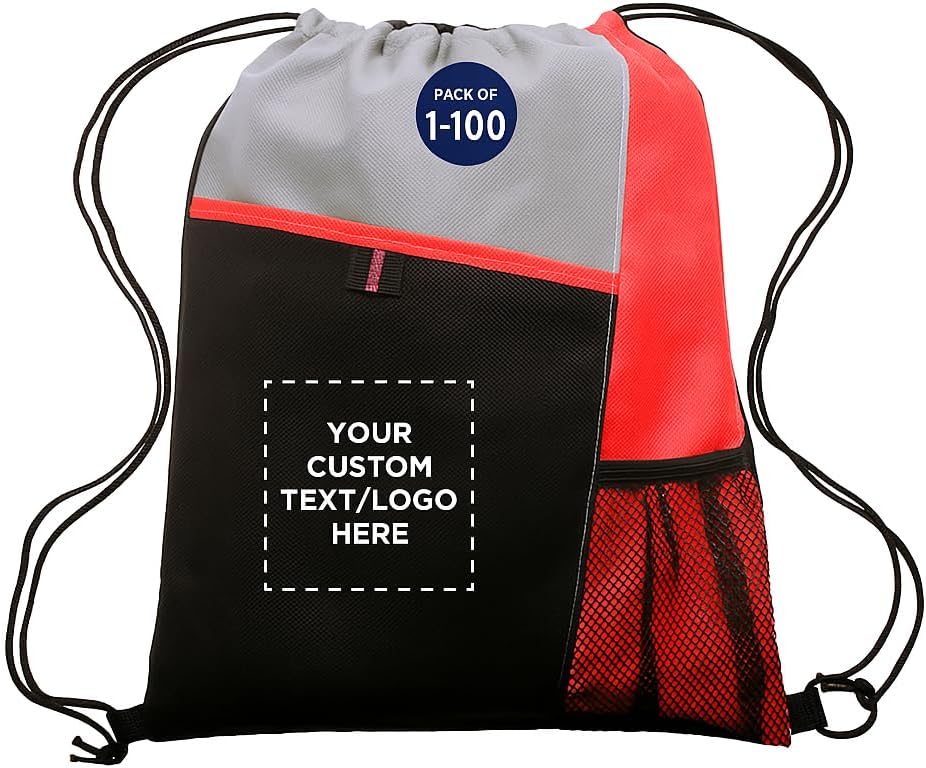 DISCOUNT PROMOS Custom Non-Woven Drawstring Backpacks Set of 10/50/100, Personalized Bulk Pack