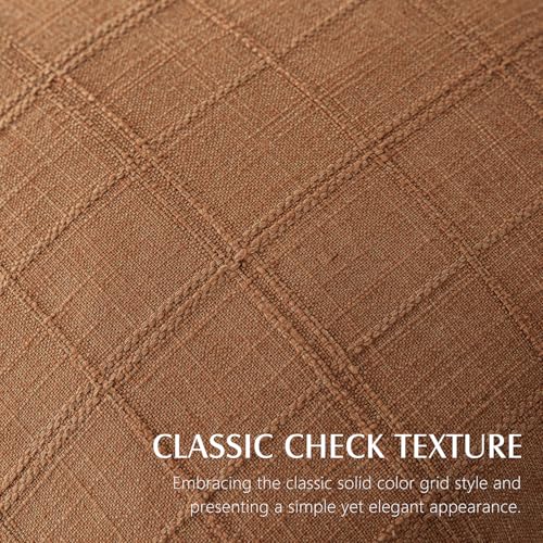 Image of Foindtower Set of 1 Decorative Linen Check Throw Pillow Cover Neutral Farmhouse Vintage Cushion Cover Modern Boho Home Decor for Sofa Chair Couch Bedroom Living Room,22x22 Inch,Orange