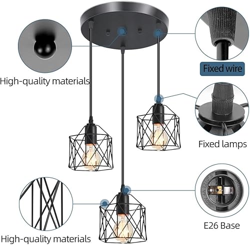 Miniatura 4 de Lámparas colgantes de 3 luces, iluminación colgante de granja, lámpara de comedor, lámpara colgante de isla de cocina industrial, lámpara de techo