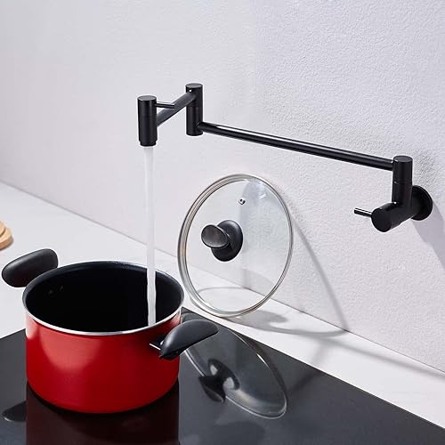 Miniatura 4 de Grifo de llenado de ollas negro grifo de llenado de olla montaje en pared solo agujero 304 acero inoxidable plegable doble 2 articulación brazo