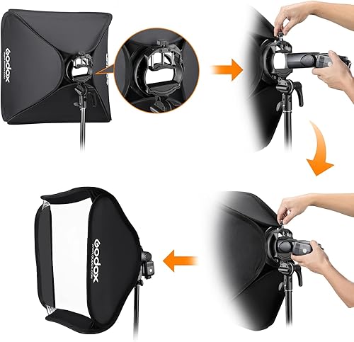 Vista 3 de Godox Caja de luz portátil plegable de 32 x 32 pulgadas con soporte S2 Speedlite y rejilla de panal para estudio de fotografía, flash