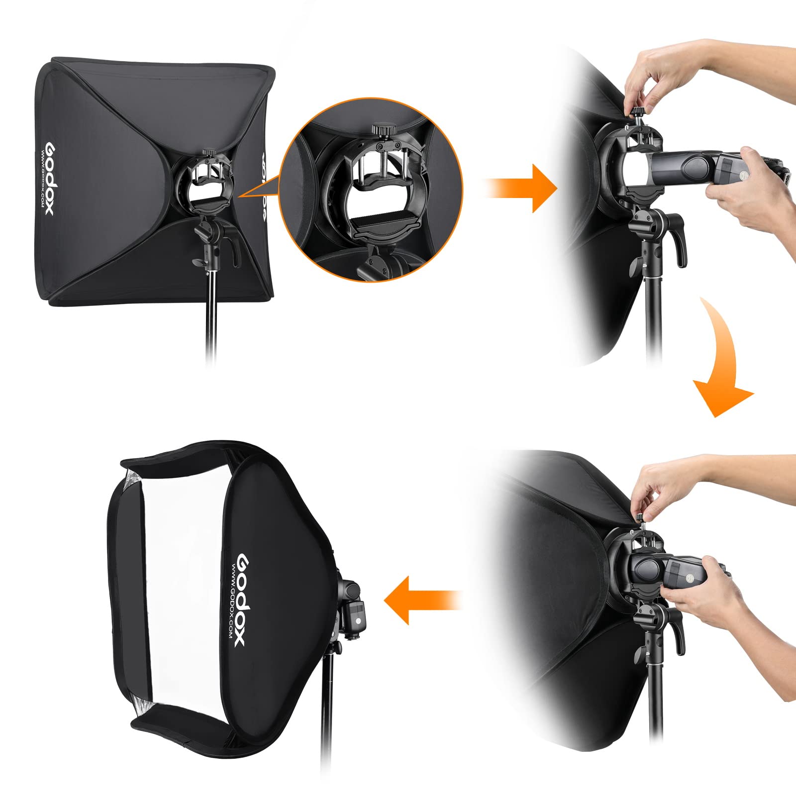 Godox Softbox pieghevole portatile con staffa S2 Speedlite Bowens e griglia a nido d'ape per studio fotografico, flash stroboscopico, Speedlite Speedlight, 80 x 80 cm