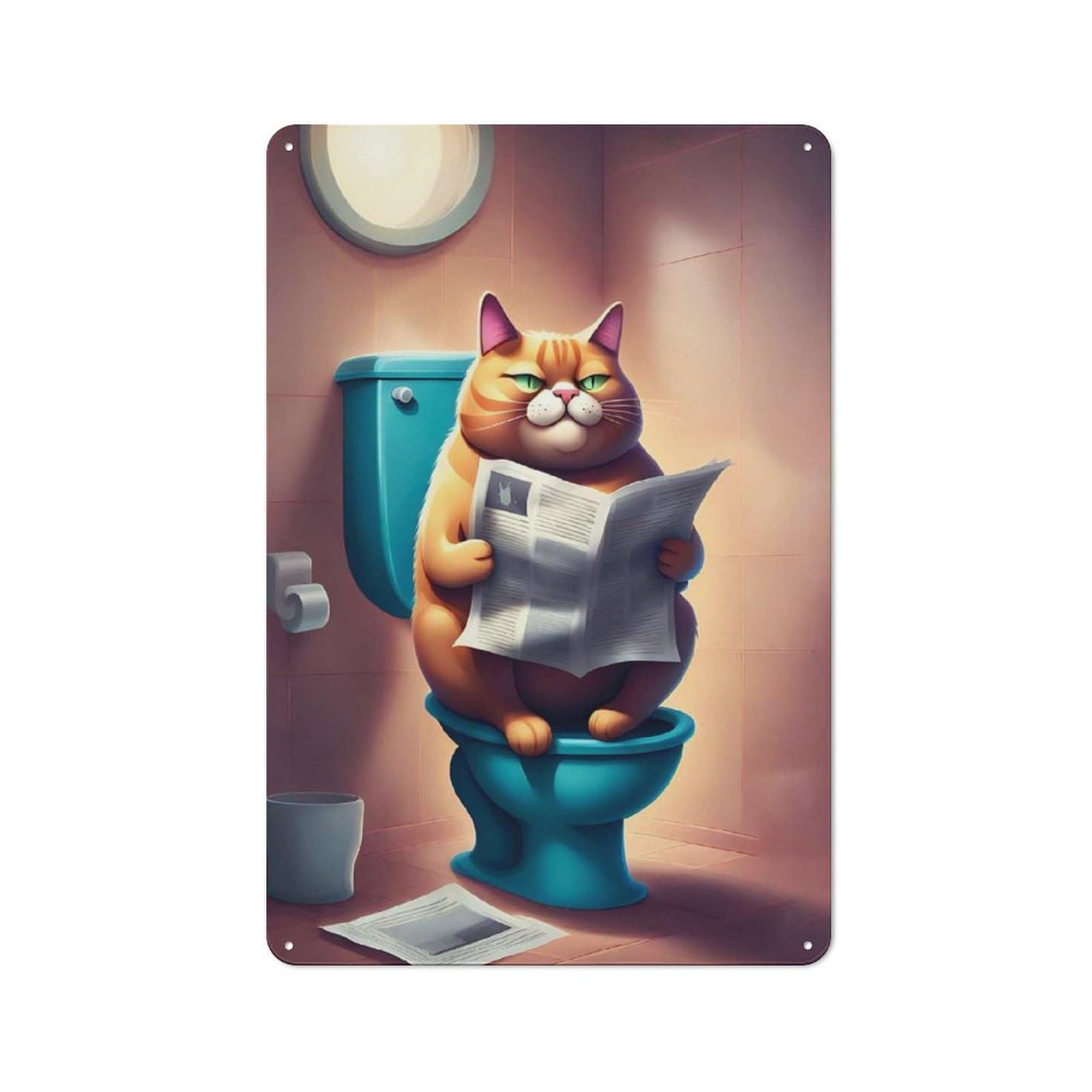 Junmoney Fat Cat Toilet Newspaper Retro-Style Tin Sign 30X20cm For Living Room Or Hallway, For Home Wall Decor Collectors Refreshing A Room In Autumn
