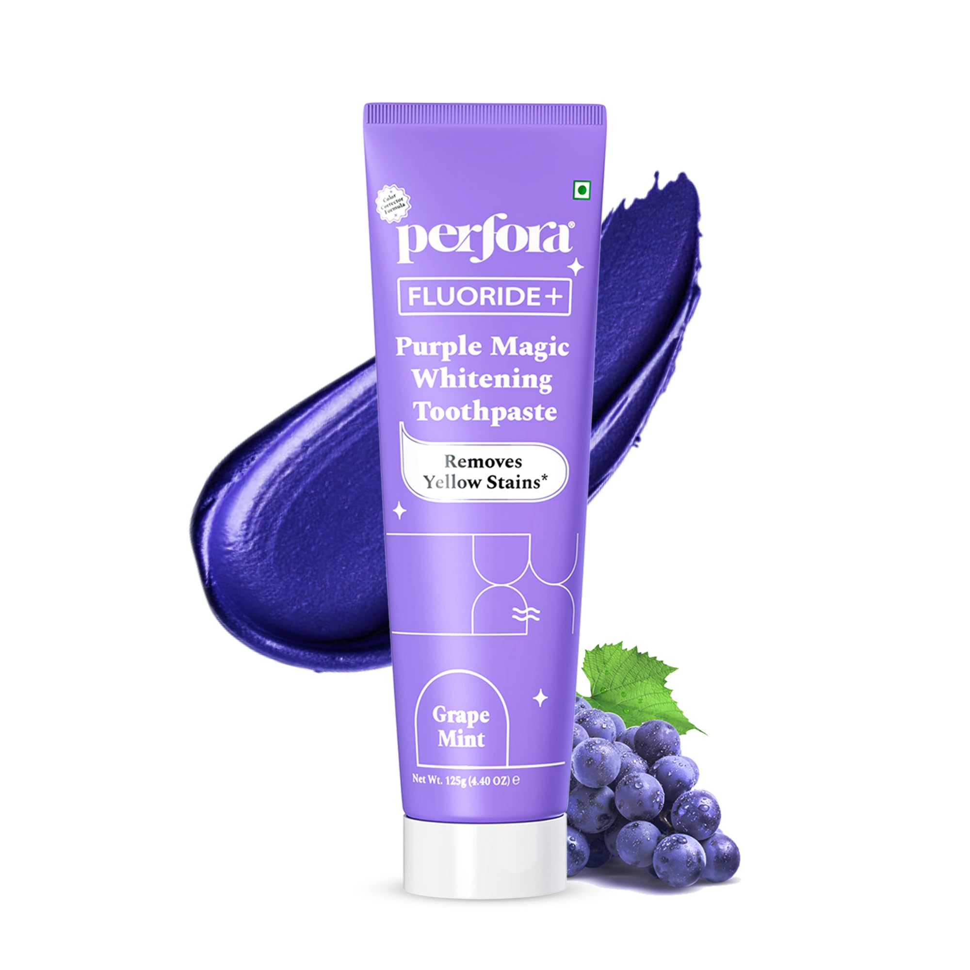 Perfora Purple Whitening Toothpaste-125g | v34 Colour Corrector For Teeth | Purple Toothpaste For Teeth Whitening | Teeth Stain Remover | Enamel Safe & Effective Teeth Whitener Oral care | Grape Mint