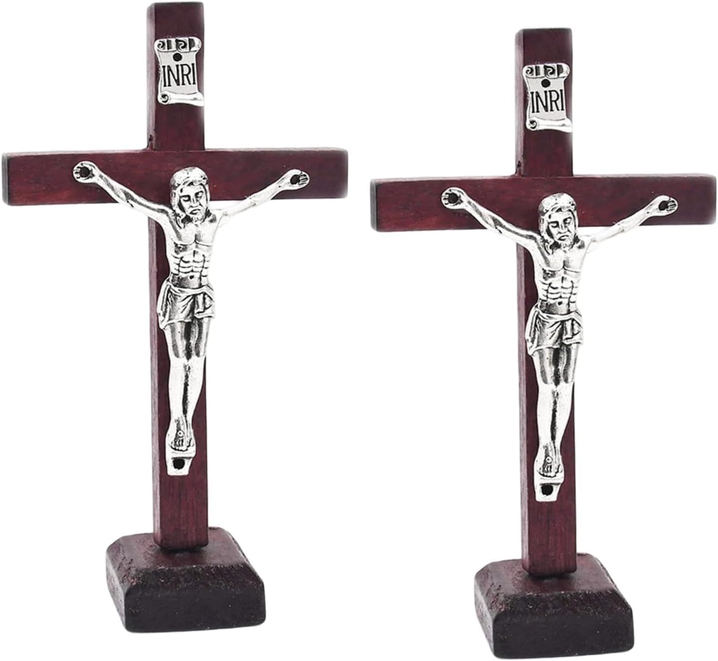 Clockjuan 2Pcs Wall and Table Wood Cross Crucifix, Crucifix Wall Cross Wooden Catholic Cross With Stand Religious Christian Standing Church Home Ornaments For Prayers