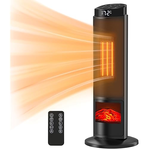 NEWBULIG 23" Space Heater, 1500W Portable Heaters for Indoor Use, Fast Heating with 70° Oscillation, Adjustable Thermostat Up to 95°F, Tip-Over Protection & 12H Timer for Bedroom, Office, Black