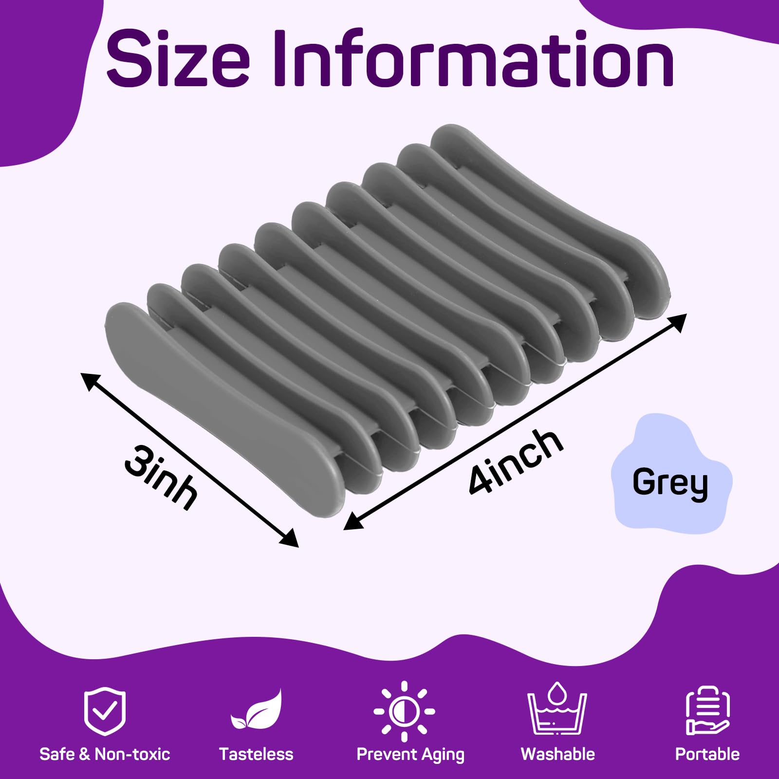 2 jaboneras de silicona autodrenantes, diseño de cascada, para baño, mantiene las barras de jabón secas y limpias, color gris