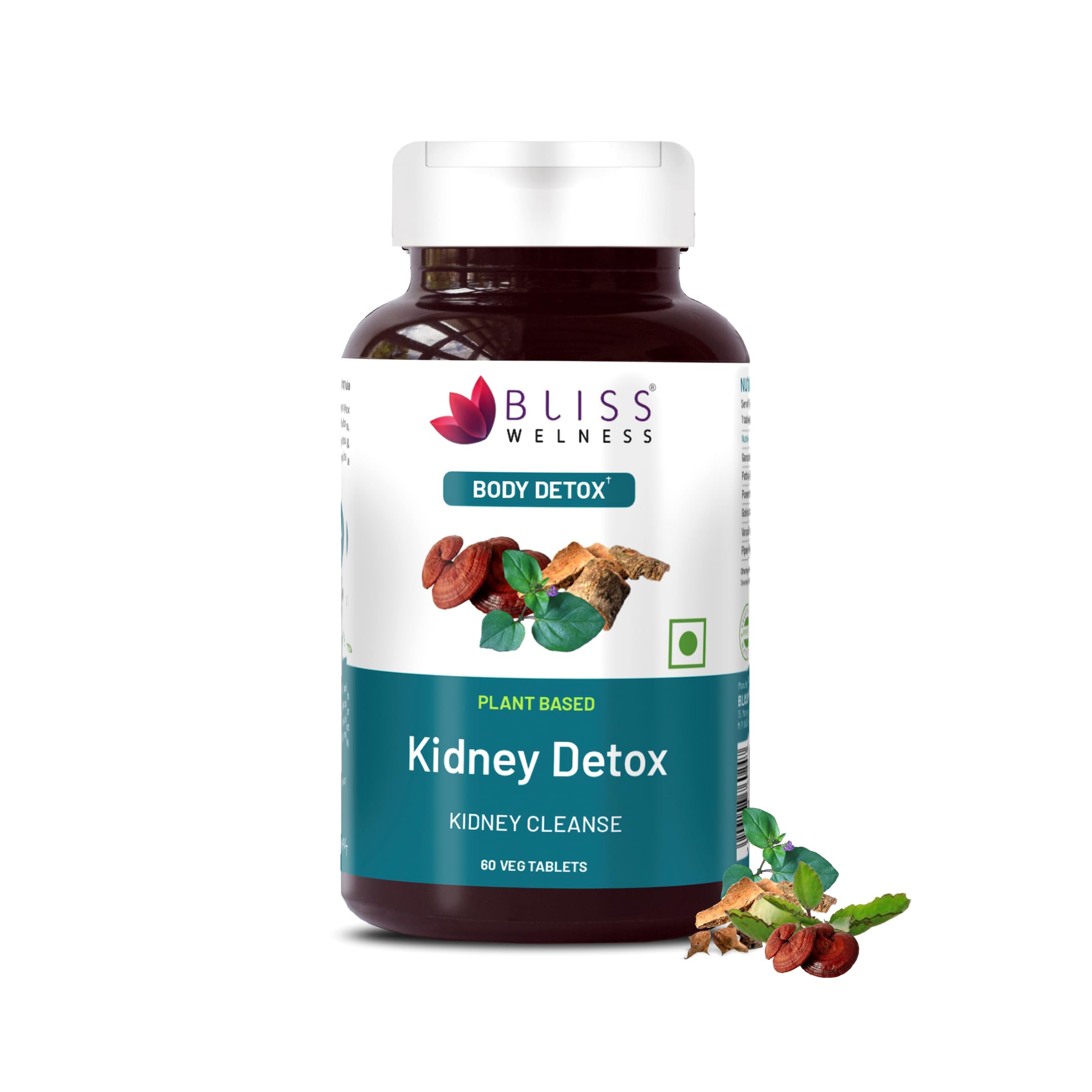 Bliss Welness Kidney Detox | Punarnava Patharchatta Gokhru Ganoderma Varun Extracts | Kidney Support Ayurvedic Health Supplement - 60 Veg Tablets
