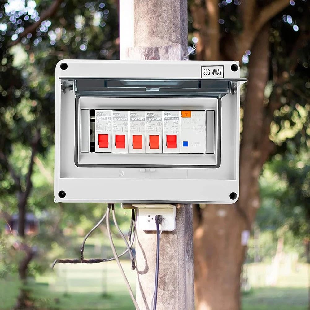 Caja Distribucion Electrica, Cuadro Electrico Caja de fusibles for unidad consumo caravana, cobertizo garaje 4 vías con RCD y paneles distribución MCB, piezas eléctricas(2X25A 20A 32A)