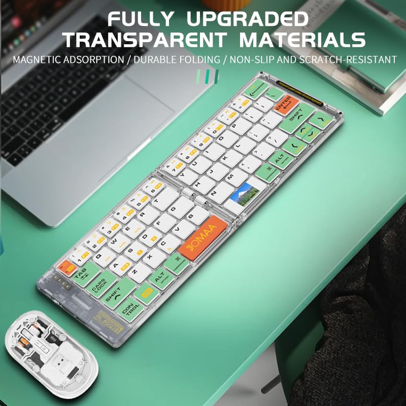 Wireless BT Foldable Keyboard and Mouse Combo,Ultra Slim, Rechargeable, Silent, Portable Travel Keyboard for Laptop, Tablet,Phone (Green)